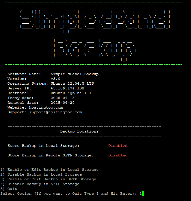 simple cpanel backup local backup location configuration