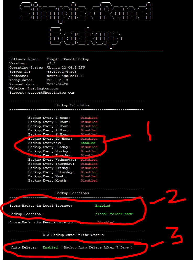 simple cpanel backup status ok