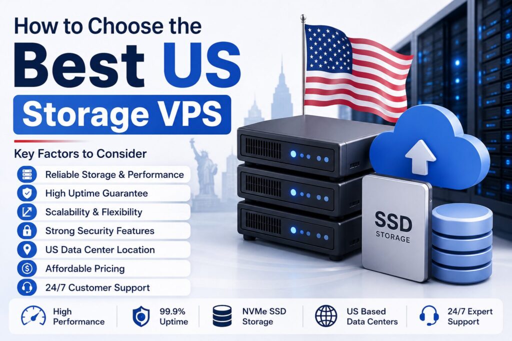 How to choose the best US Storage VPS in 2026 with NVMe SSD storage, high uptime, scalable resources, and secure US data centers.
