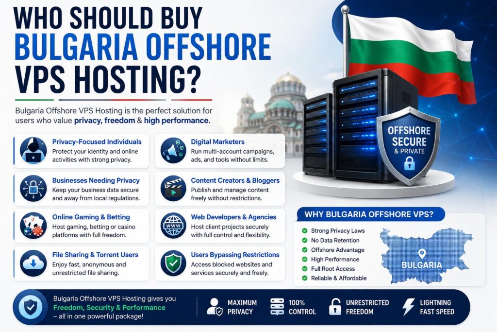 Who should buy Bulgaria Offshore VPS Hosting in 2026 including businesses, developers, marketers, bloggers, and privacy-focused users.